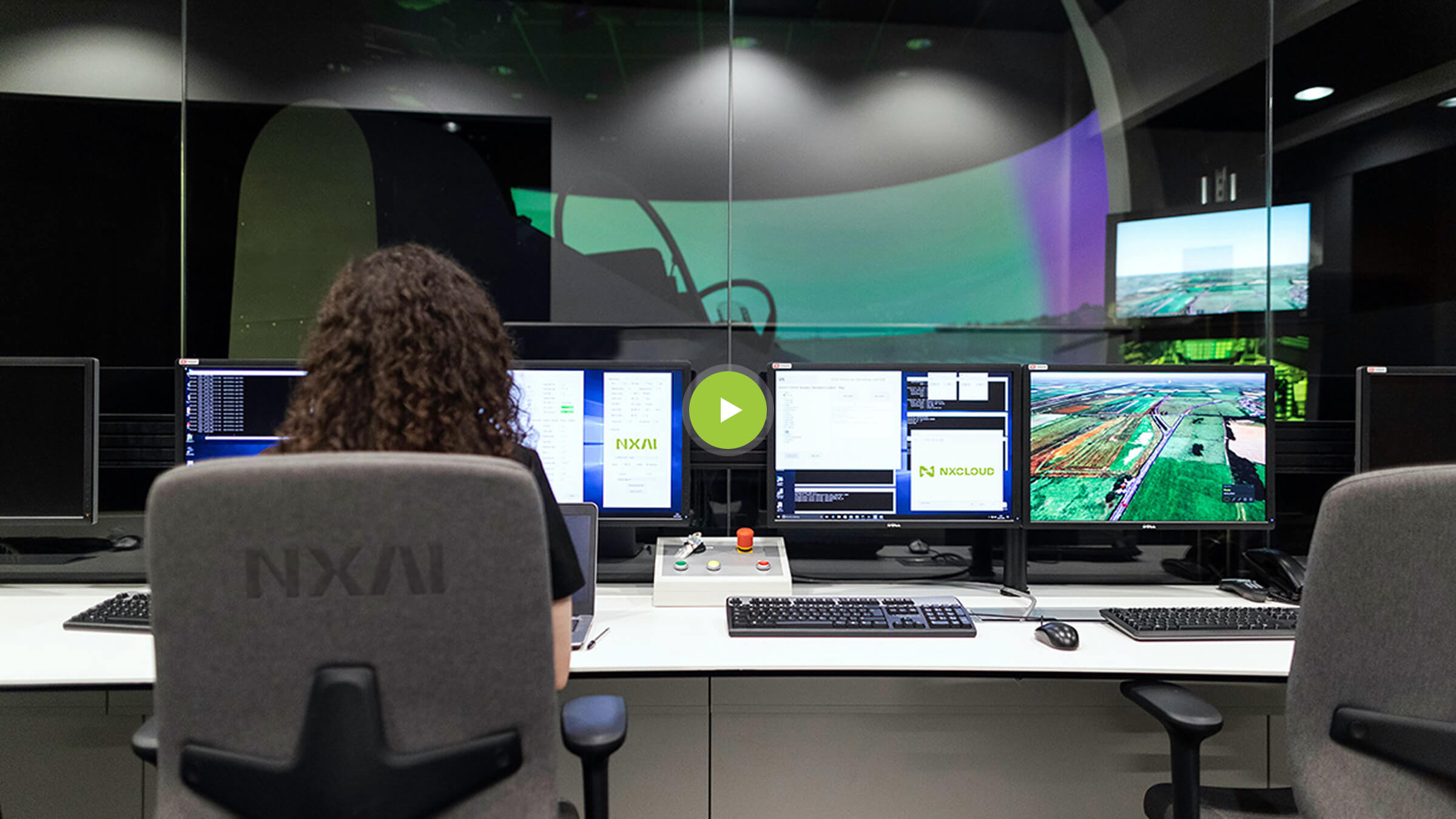 NXAI operations center with communications specialists and monitoring screens